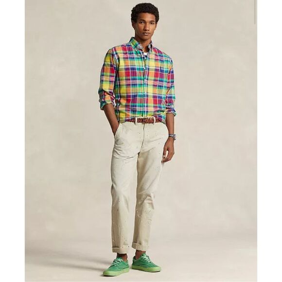 Polo Ralph Lauren NWT Classic Fit Plaid Oxford Shirt Yellow/red Multi Large - Picture 4 of 5